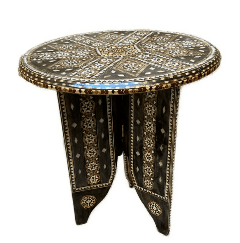 Handmade Wooden End Table Carving Wood Table Home Decor Mother of Pearl Inlay - Laila Hand Made Gifts