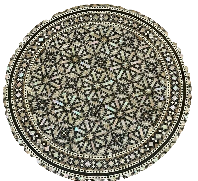 Handmade Wooden End Table Carving Wood Table Home Decor Mother of Pearl Inlay