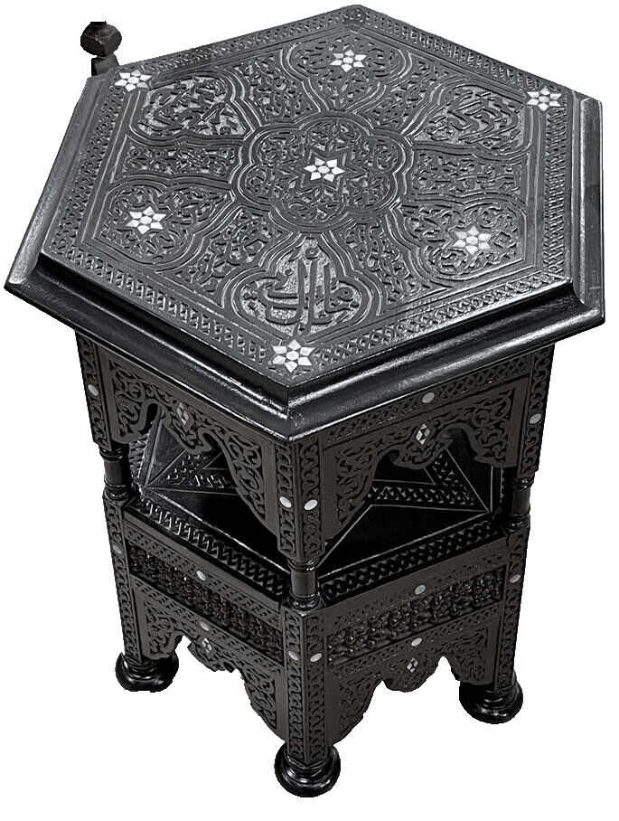 Handmade Wooden End Table Carving Wood Table Home Decor Mother of Pearl Inlay - Laila Hand Made Gifts