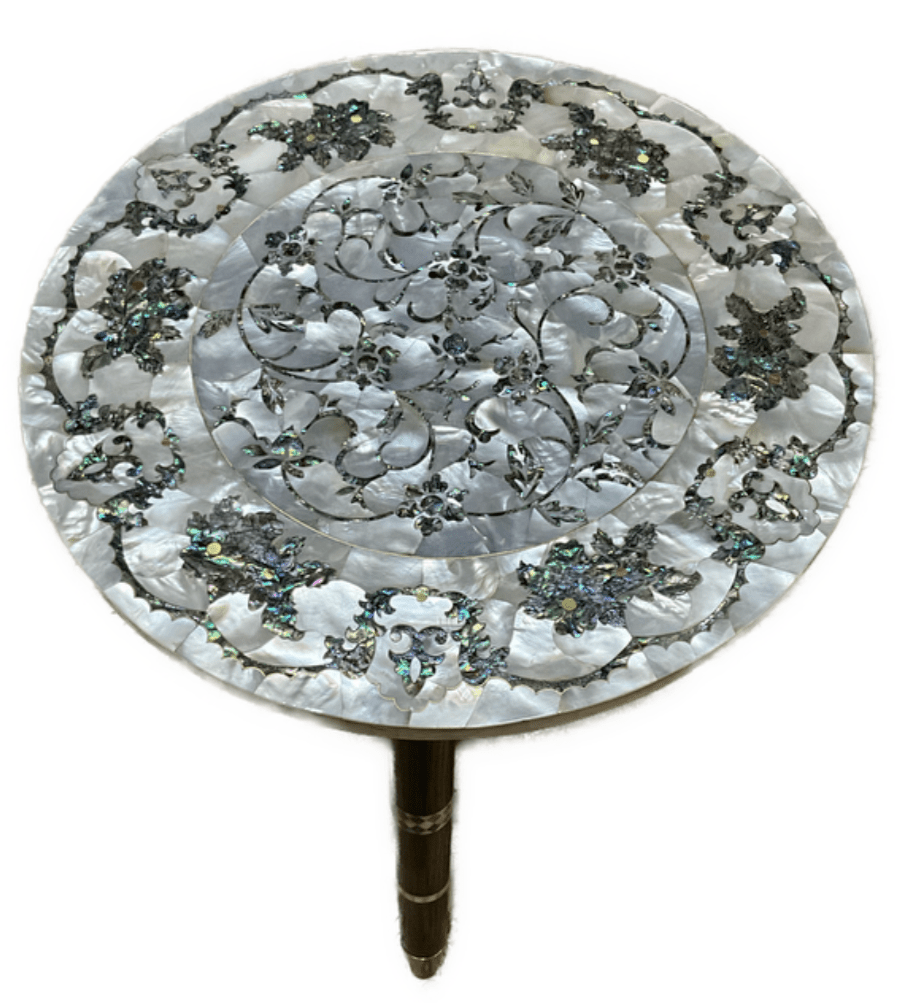 Handmade Wooden End Table Carving Wood Table Home Decor Mother of Pearl Inlay - Laila Hand Made Gifts