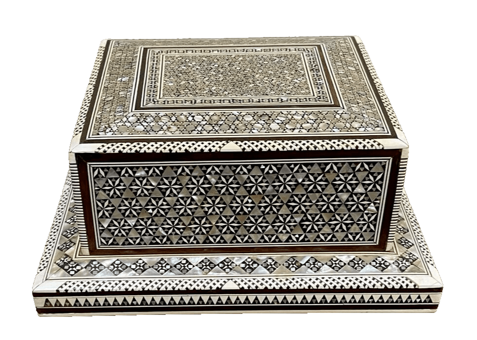 Handmade Antique Wood Cigarette Box Carved Mother Of Pearl Inlay (40 Cigarettes) - Laila Hand Made Gifts