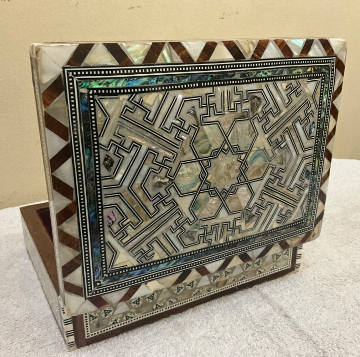 Handmade Wooden Jewelry Box Wood Trinket Storage Wood Box Mother of Pearl Inlay