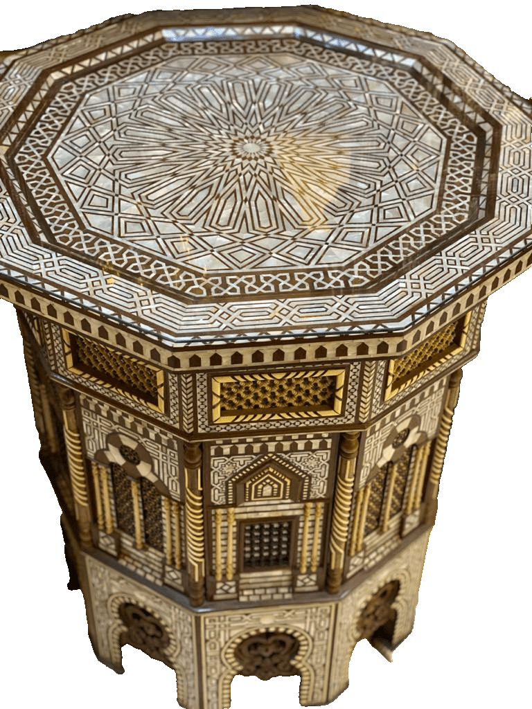 Handmade Wooden End Table Carving Wood Table Home Decor Mother of Pearl Inlay - Laila Hand Made Gifts