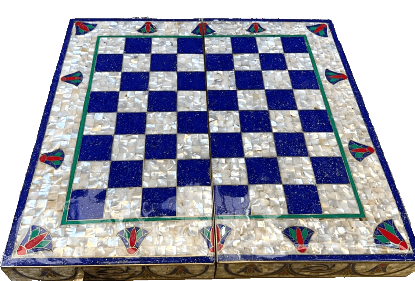 Handmade, Wooden Backgammon Board, Chess Board, Mother of Pearl, Gemstone Inlay - Laila Hand Made Gifts