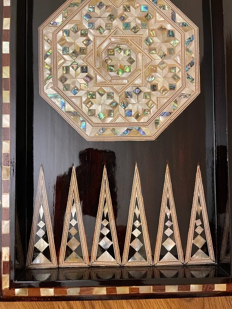 Handmade, Wooden Backgammon Board, Wood Chess Board, Mother of Pearl Inlay (21")