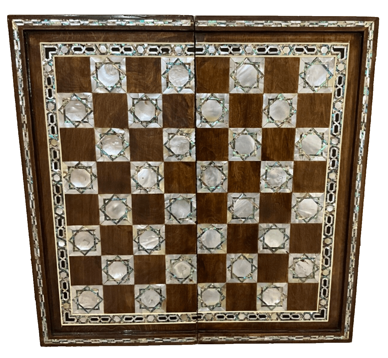 Handmade, Wooden Backgammon Board, Wood Chess Board, Mother of Pearl Inlay (20") - Laila Hand Made Gifts