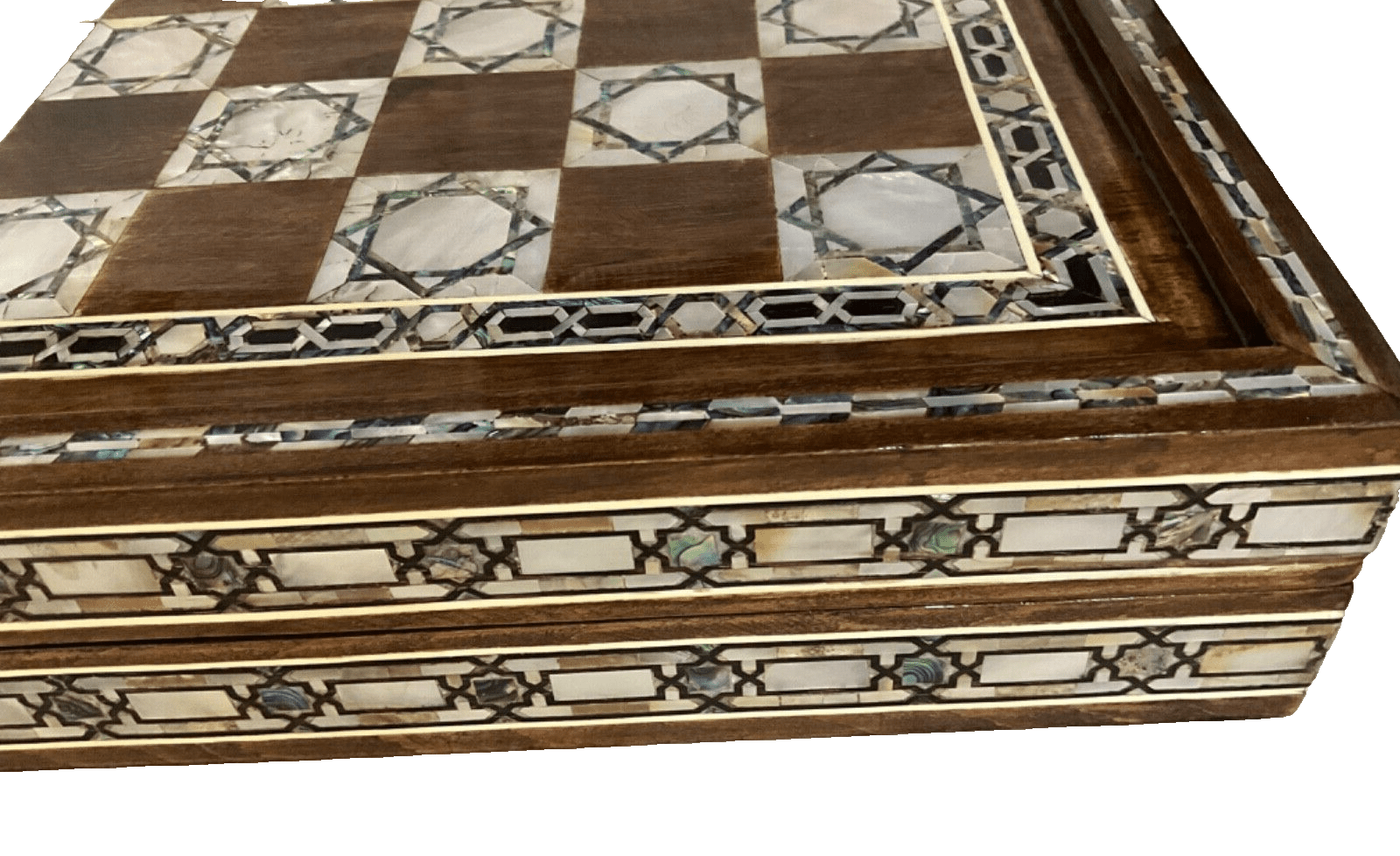Handmade, Wooden Backgammon Board, Wood Chess Board, Mother of Pearl Inlay (20") - Laila Hand Made Gifts