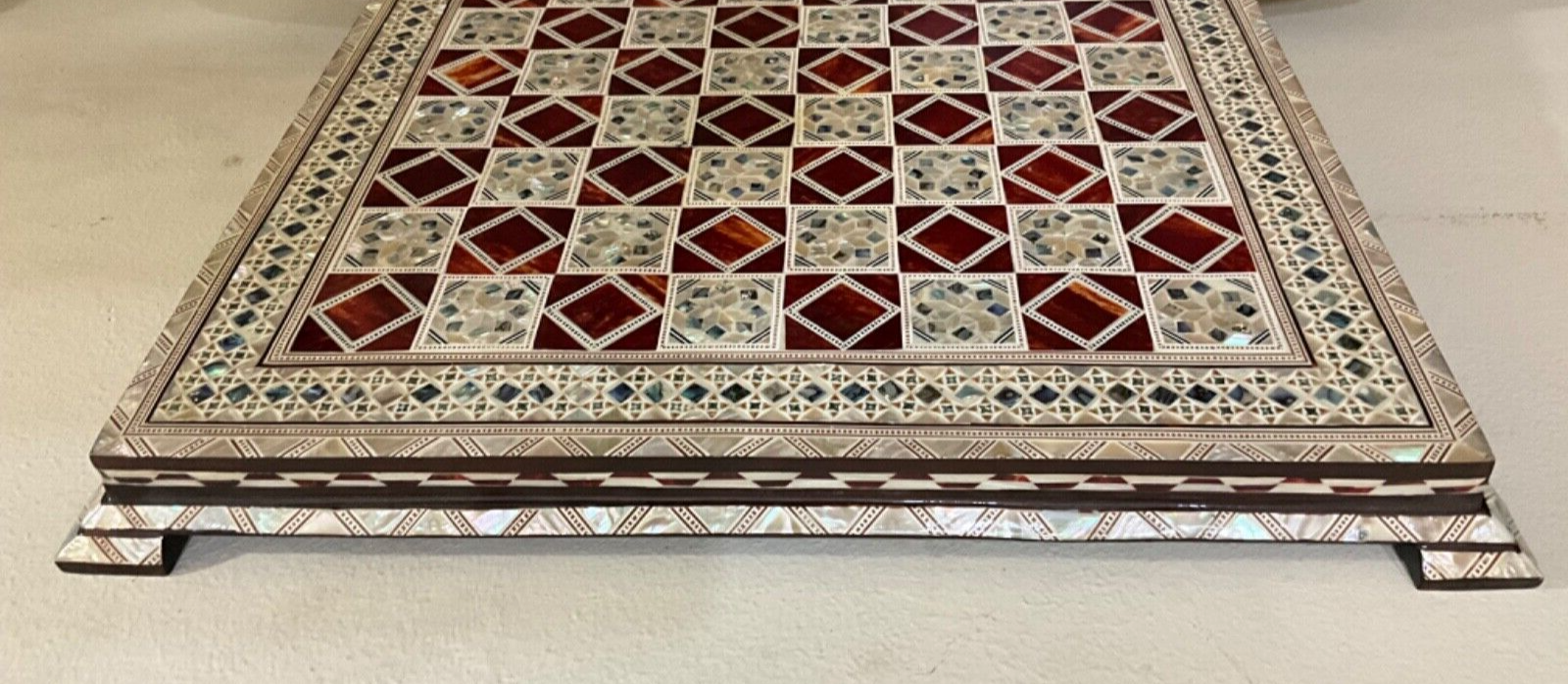 Handmade, Wood Chess Board, Game Board, Unique Board, Inlaid Mother of Pearl 17"