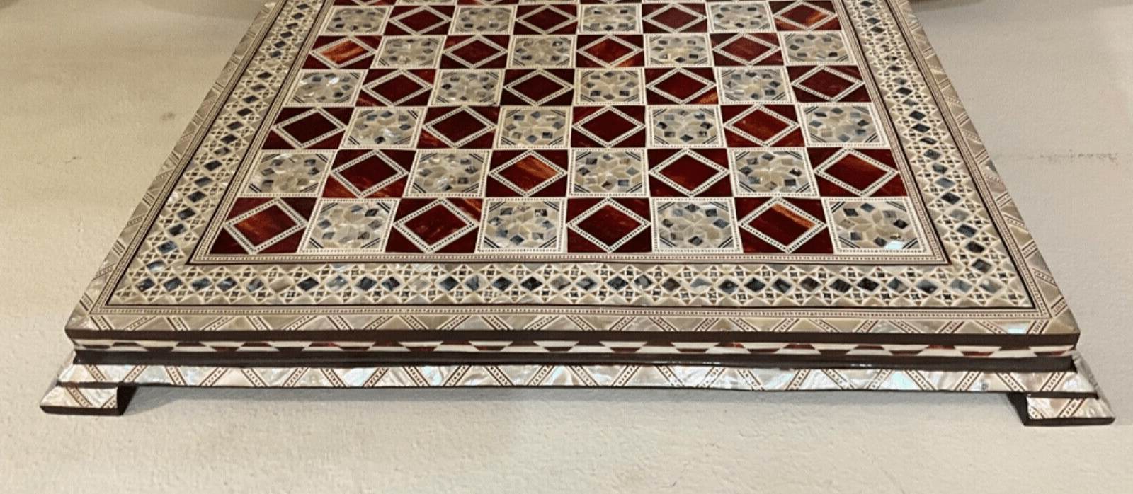 Handmade, Wood Chess Board, Game Board, Unique Board, Inlaid Mother of Pearl 17" - Laila Hand Made Gifts