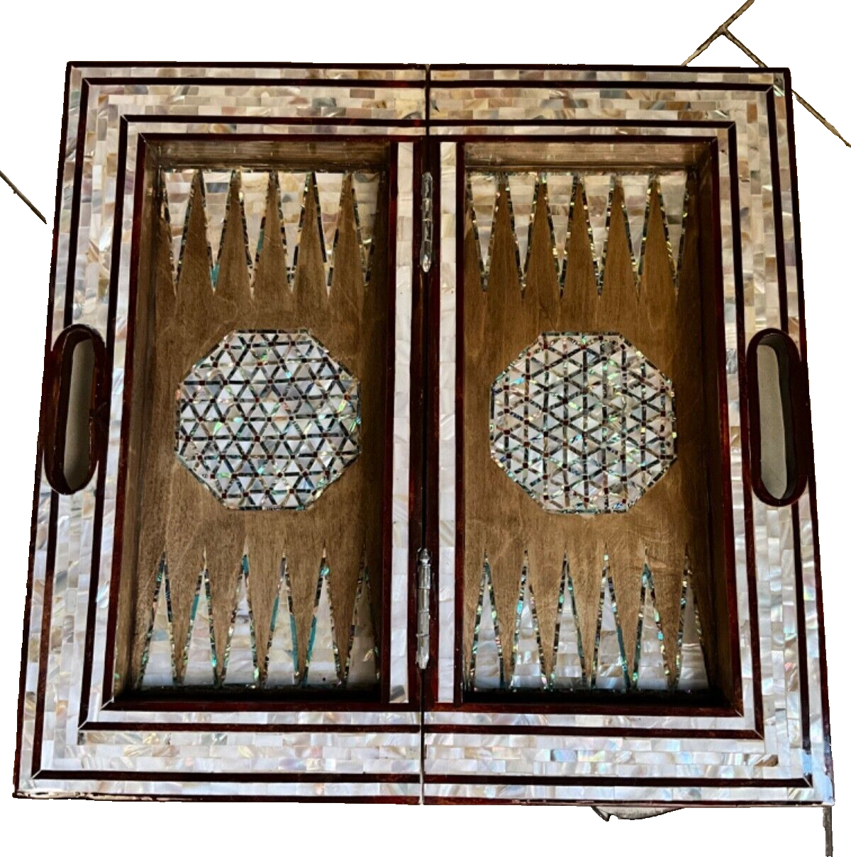 Handmade, Wood Backgammon Board, Wood Chess Board, Game Board Inlaid Shell (17")