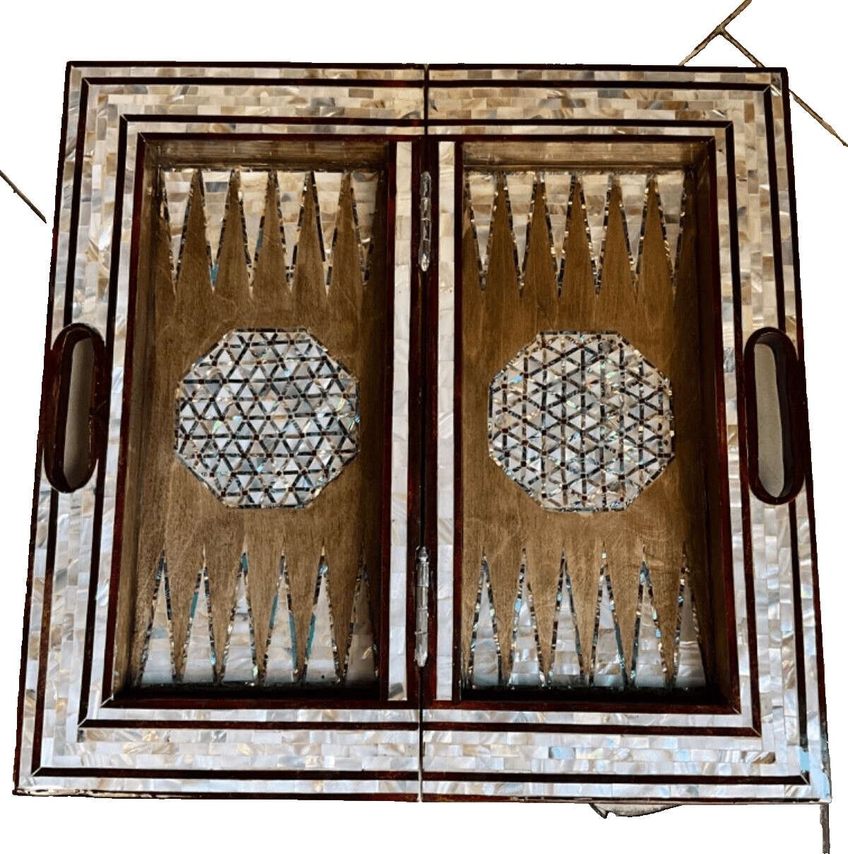 Handmade, Wood Backgammon Board, Wood Chess Board, Game Board Inlaid Shell (17") - Laila Hand Made Gifts