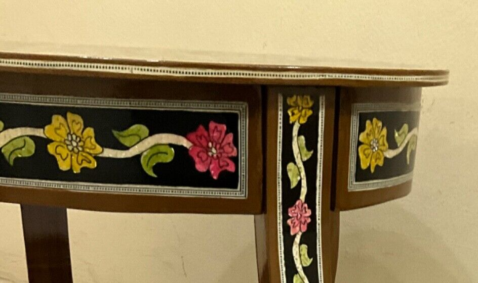 Handmade Wooden End Table Carving Wood Table Home Decor Mother of Pearl Inlay
