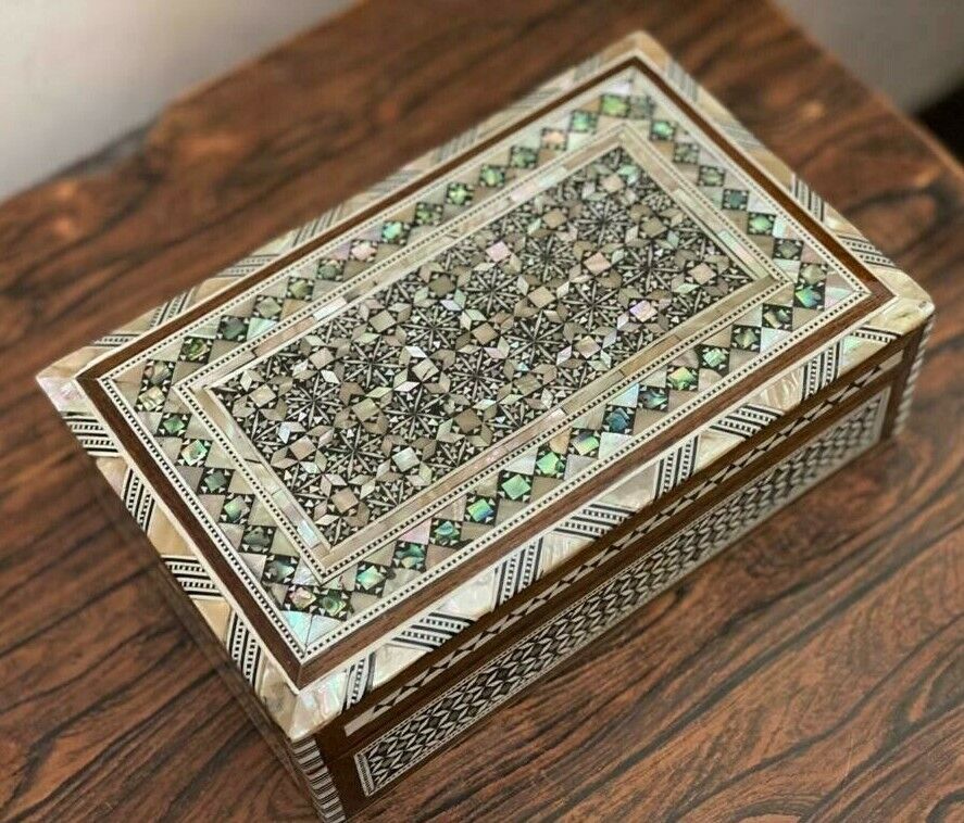 Handmade Wooden Jewelry Box Wood Trinket Storage Wood Box Mother of Pearl Inlay