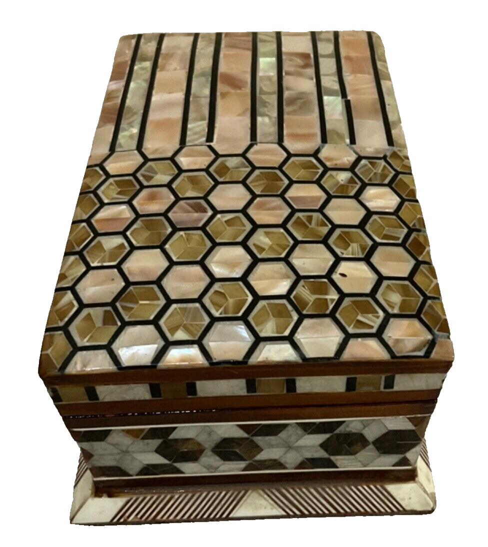 Handmade Wooden Jewelry Box Wood Trinket Storage Wood Box Mother of Pearl Inlay