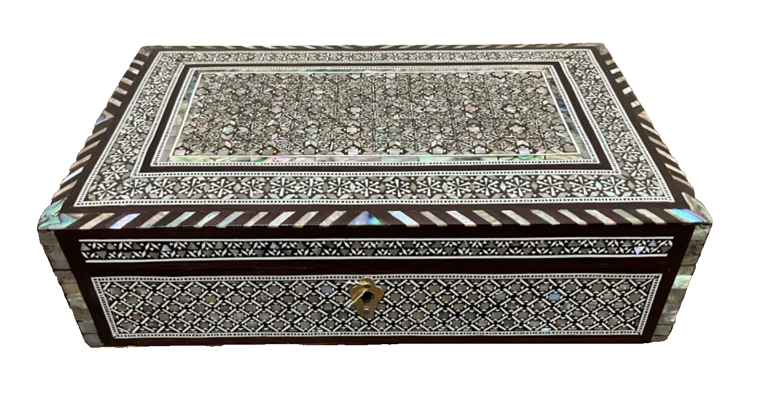Handmade Wooden Jewelry Box Wood Trinket Storage Wood Box Mother of Pearl Inlay