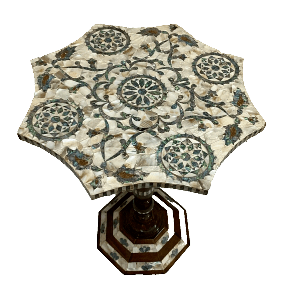 Handmade Wooden End Table Carving Wood Table Home Decor Mother of Pearl Inlay - Laila Hand Made Gifts