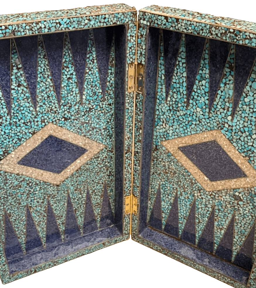 Handmade, Wood Backgammon Board, Wood Chess Board, Inlaid Pearl & Gemstones 20" - Laila Hand Made Gifts