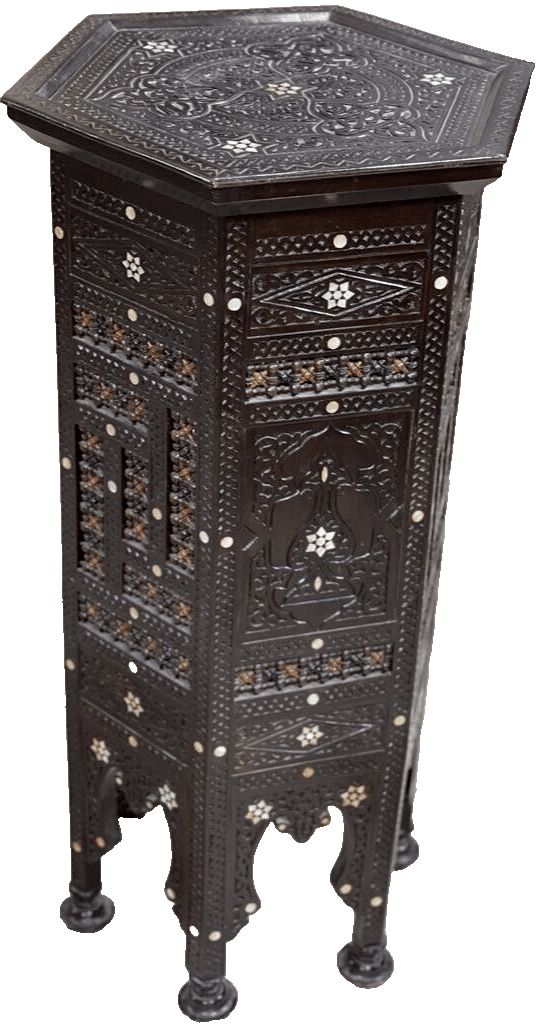 Handmade Wooden End Table Carving Wood Table Home Decor Mother of Pearl Inlay - Laila Hand Made Gifts