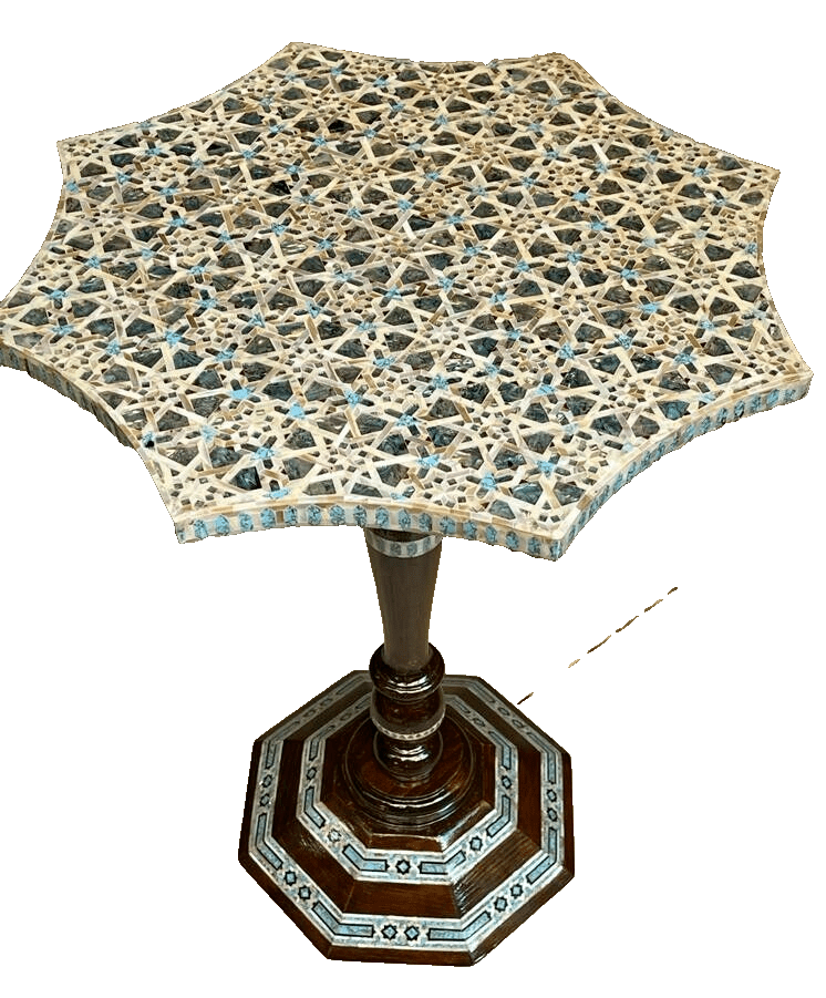 Handmade Wooden End Table Carving Wood Table Home Decor Mother of Pearl Inlay - Laila Hand Made Gifts