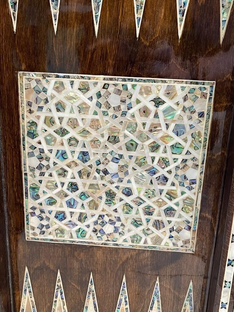 Handmade, Wooden Backgammon Board, Wood Chess Board, Mother of Pearl Inlay (20") - Laila Hand Made Gifts