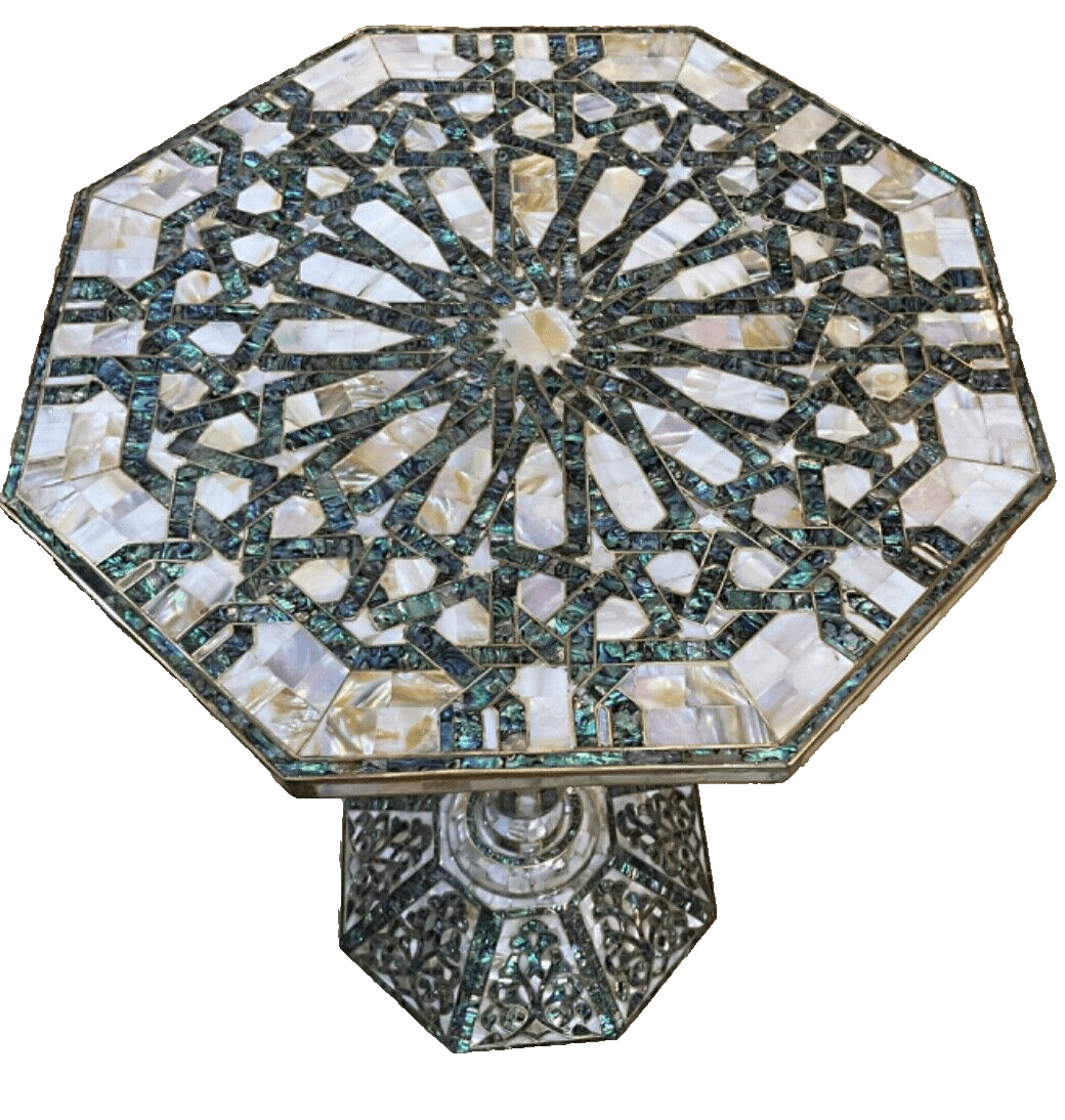 Handmade Wooden End Table Carving Wood Table Home Decor Mother of Pearl Inlay - Laila Hand Made Gifts