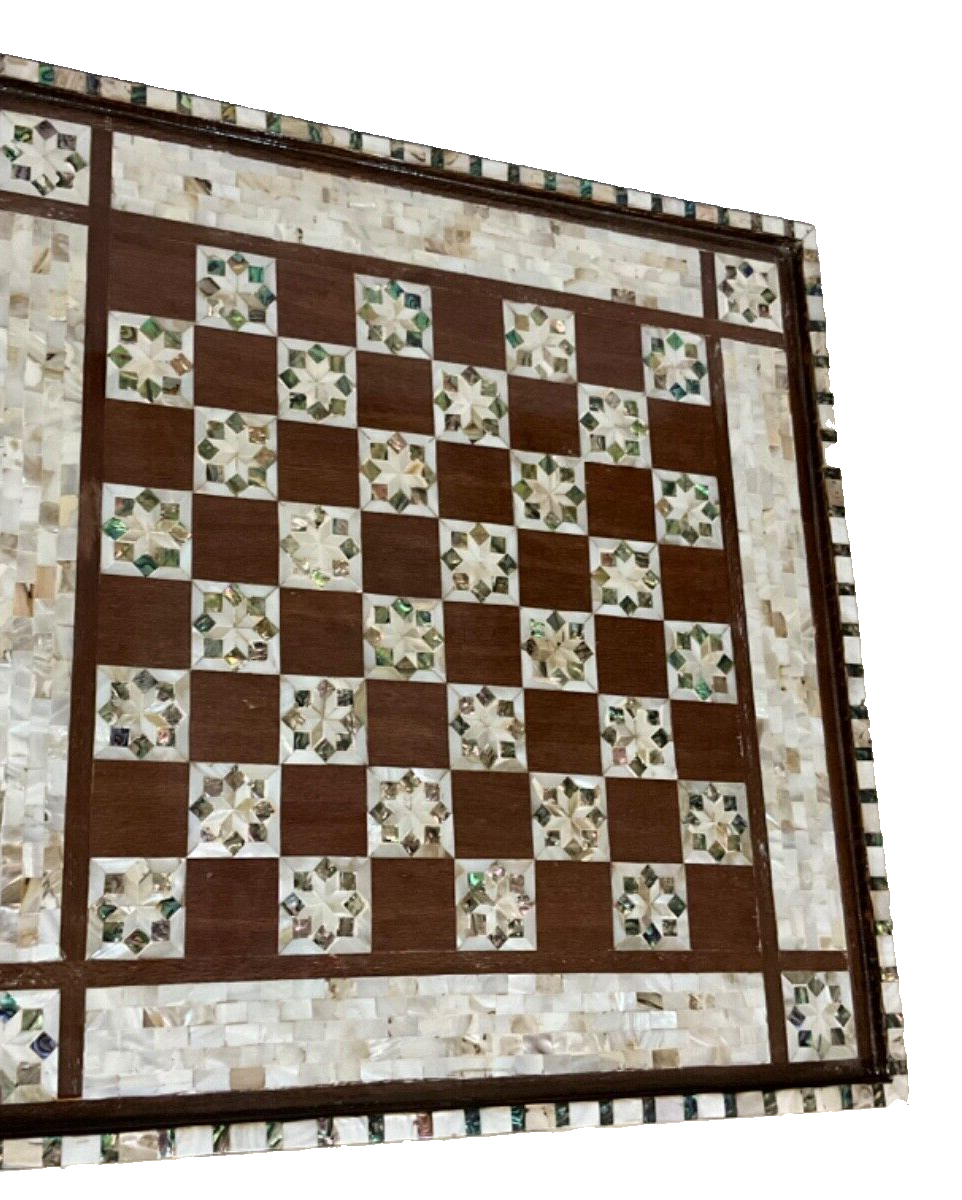 Handmade Wooden Chess Board, Wood Chess Board, Game Board, Mother of Pearl Inlay