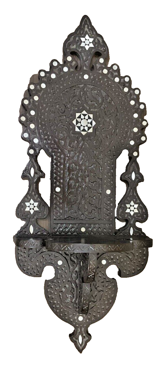 Handmade, Antique Egyptian, Wood Wall Shelf, Handwork Carving wood, Inlaid Shell