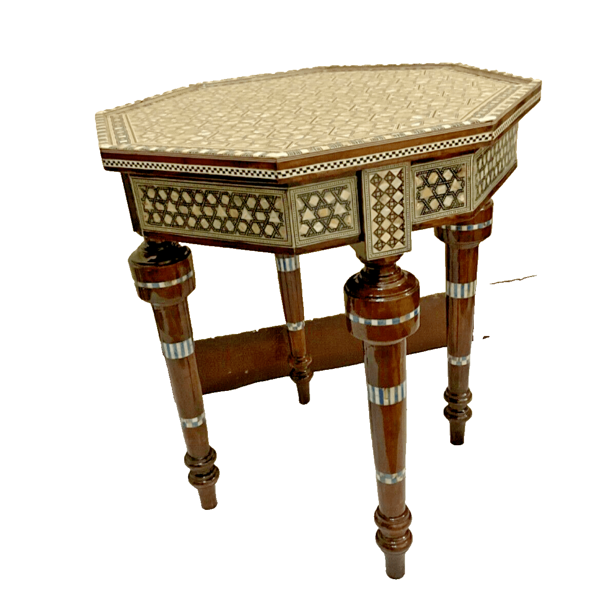 Handmade Wooden End Table Carving Wood Table Home Decor Mother of Pearl Inlay - Laila Hand Made Gifts