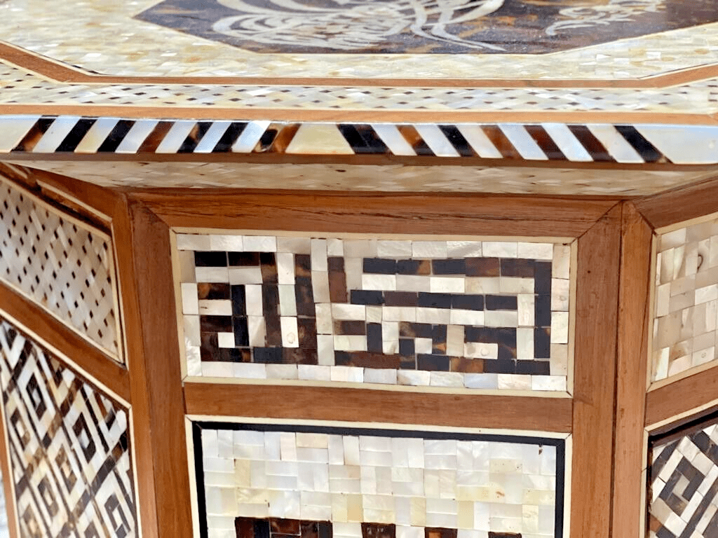 Handmade Wooden End Table Carving Wood Table Home Decor Mother of Pearl Inlay - Laila Hand Made Gifts