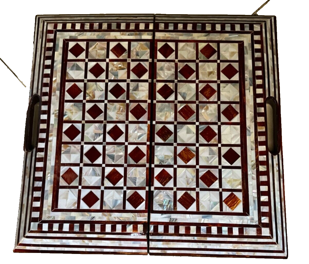 Handmade, Wood Backgammon Board, Wood Chess Board, Game Board Inlaid Shell (17")
