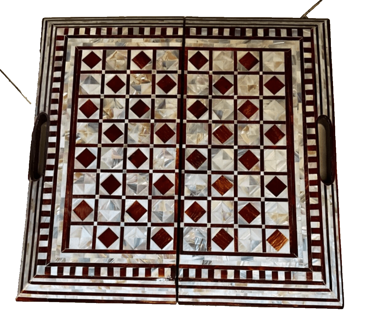Handmade, Wood Backgammon Board, Wood Chess Board, Game Board Inlaid Shell (17") - Laila Hand Made Gifts