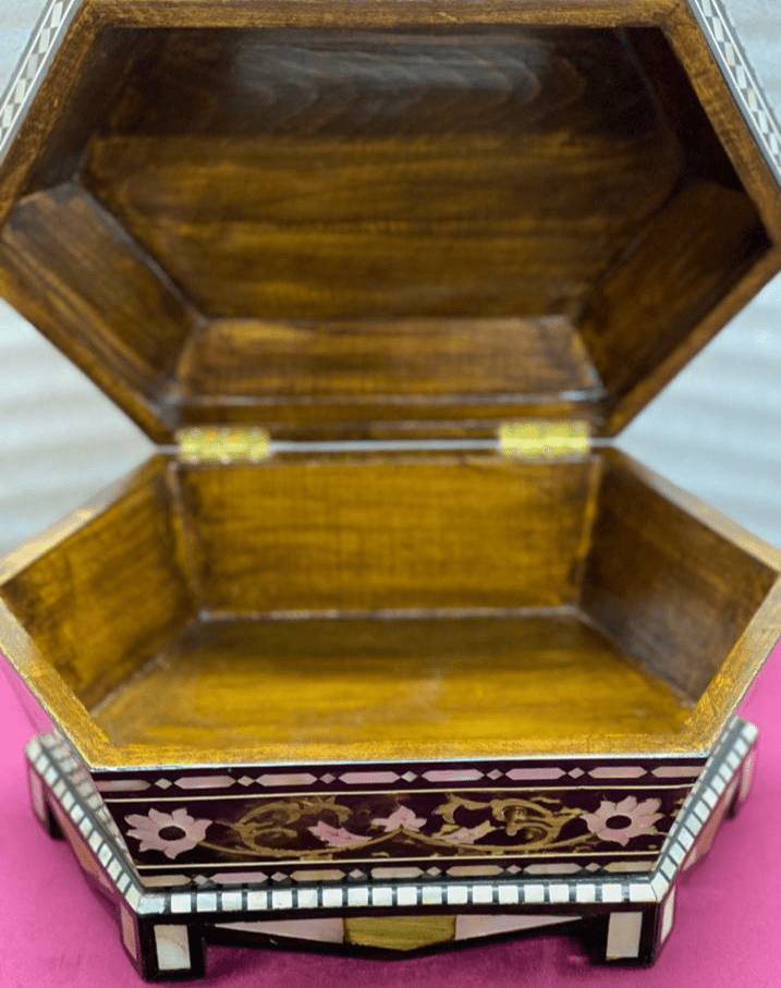 Handmade Wooden Jewelry Box Wood Trinket Storage Wood Box Mother of Pearl Inlay - Laila Hand Made Gifts