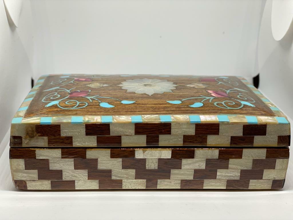 Handmade Wooden Jewelry Box Wood Trinket Storage Wood Box Mother of Pearl Inlay