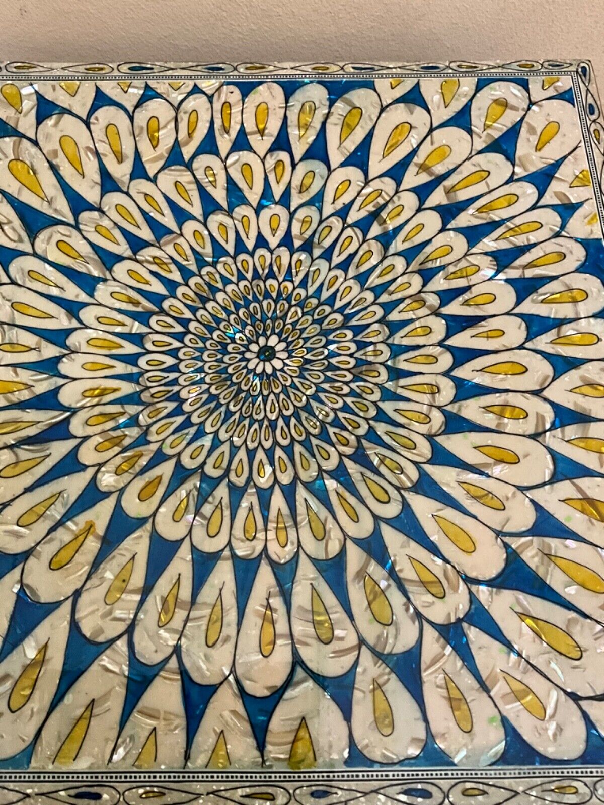 Handmade Wooden End Table Carving Wood Table Home Decor Mother of Pearl Inlay