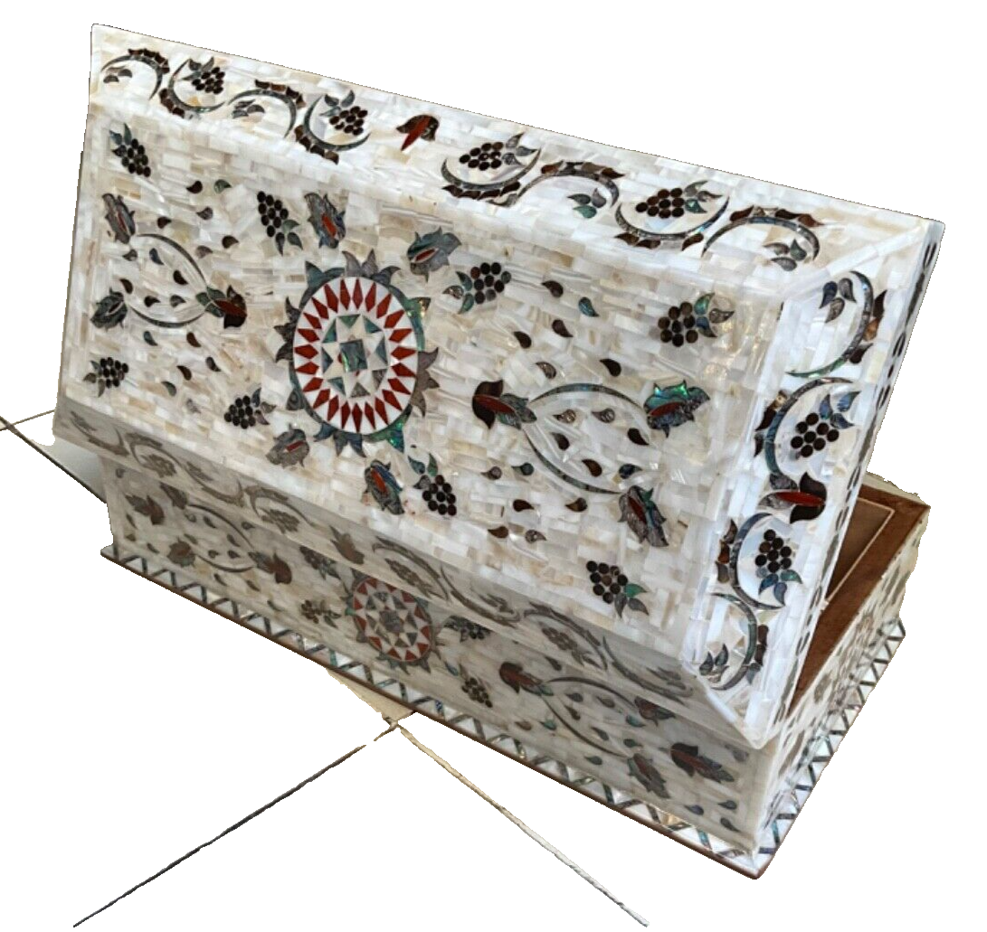 Handmade Wooden Jewelry Box Wood Trinket Storage Wood Box Mother of Pearl Inlay