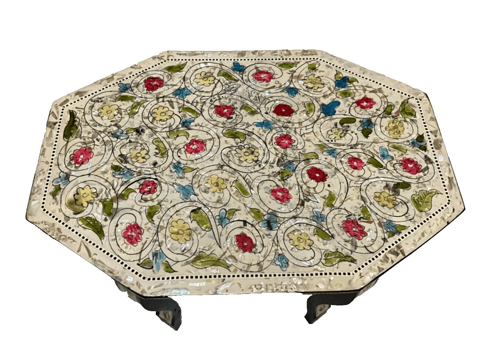 Handmade Wooden End Table Carving Wood Table Home Decor Mother of Pearl Inlay - Laila Hand Made Gifts