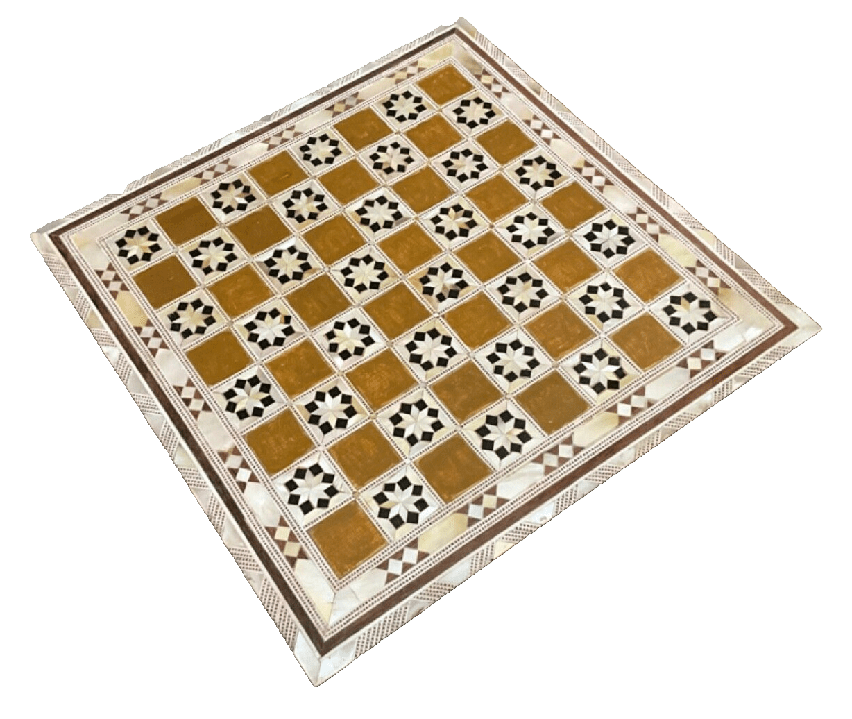 Handmade, Wood Chess Board, Chess Set, Game Board, Inlaid Mother of Pearl (12") - Laila Hand Made Gifts