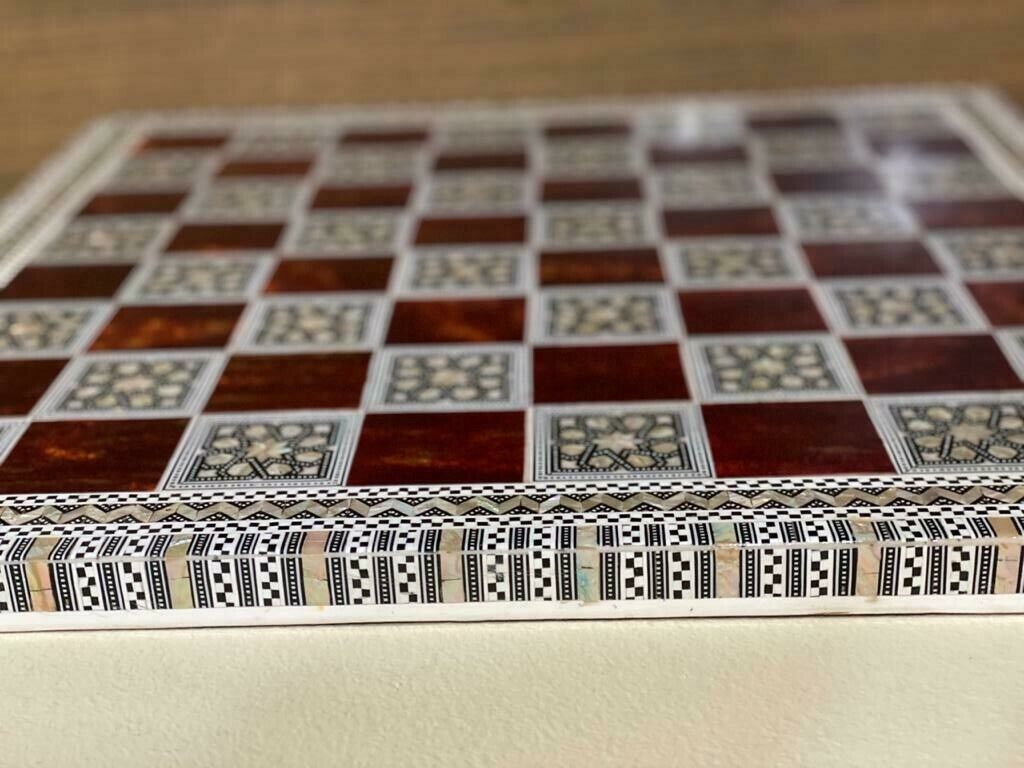 Handmade Wooden Chess Board Wood Chess Board Game Board Mother of Pearl Inlay - Laila Hand Made Gifts
