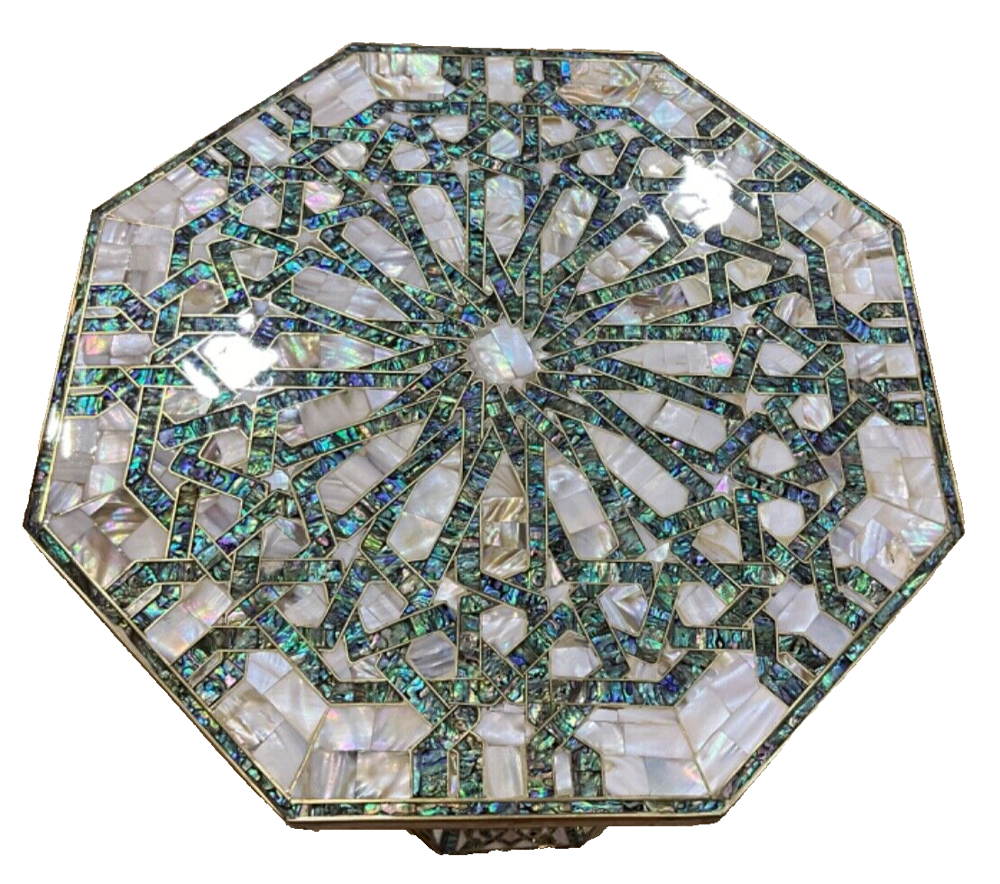 Handmade Wooden End Table Carving Wood Table Home Decor Mother of Pearl Inlay - Laila Hand Made Gifts