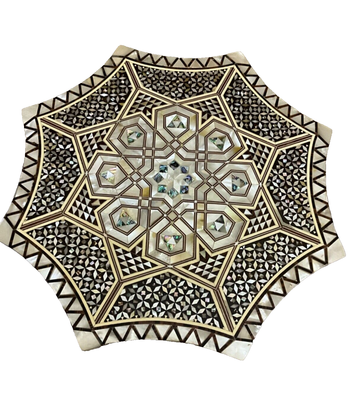 Handmade Wooden End Table Carving Wood Table Home Decor Mother of Pearl Inlay