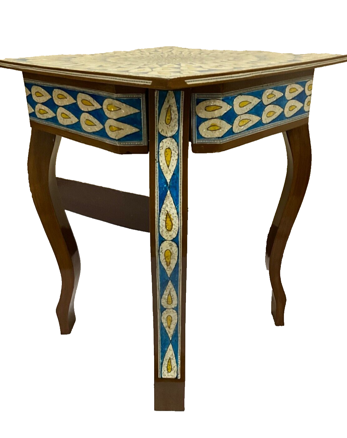 Handmade Wooden End Table Carving Wood Table Home Decor Mother of Pearl Inlay