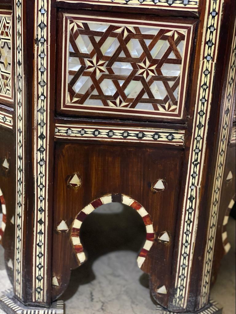 Handmade Wooden End Table Carving Wood Table Home Decor Mother of Pearl Inlay - Laila Hand Made Gifts