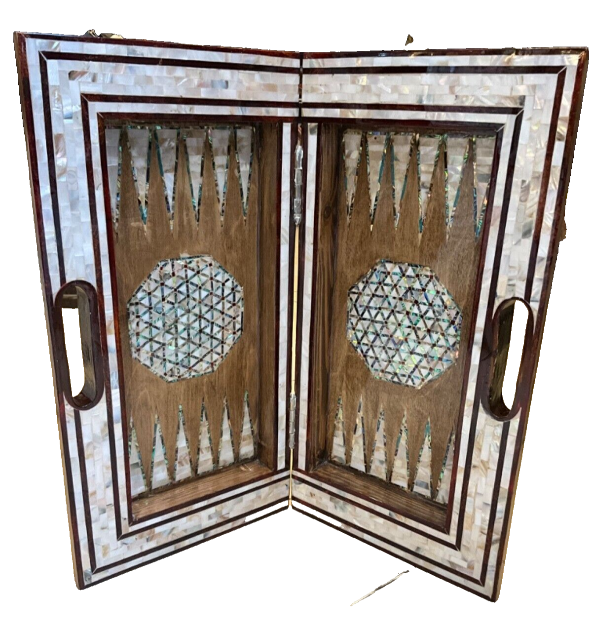 Handmade, Wood Backgammon Board, Wood Chess Board, Game Board Inlaid Shell (17")