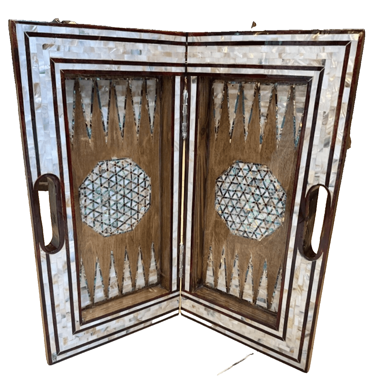 Handmade, Wood Backgammon Board, Wood Chess Board, Game Board Inlaid Shell (17") - Laila Hand Made Gifts