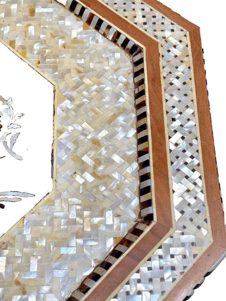 Handmade Wooden End Table Carving Wood Table Home Decor Mother of Pearl Inlay - Laila Hand Made Gifts