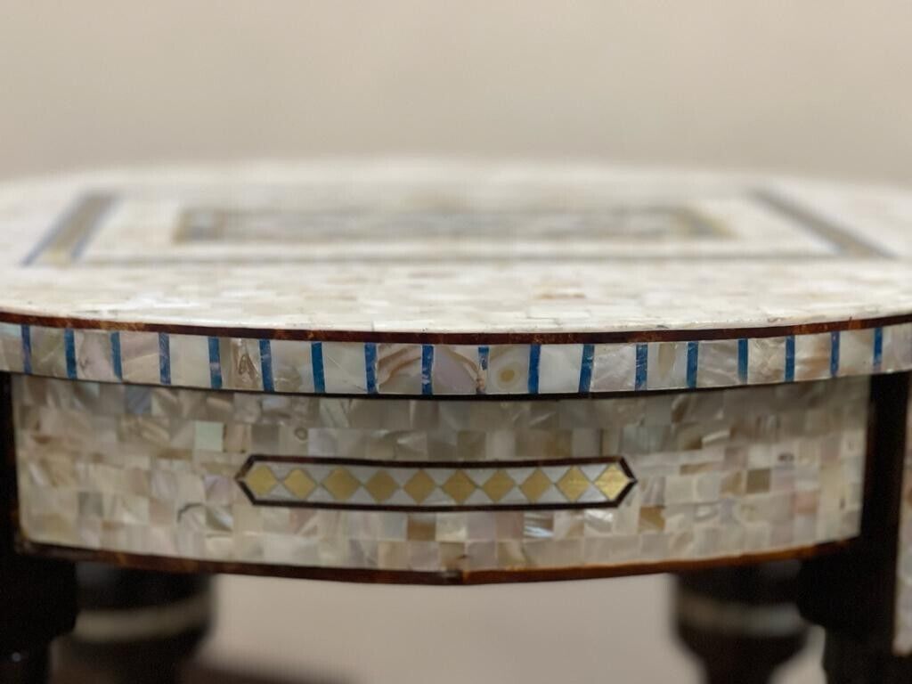 Handmade Wooden End Table Carving Wood Table Home Decor Mother of Pearl Inlay - Laila Hand Made Gifts