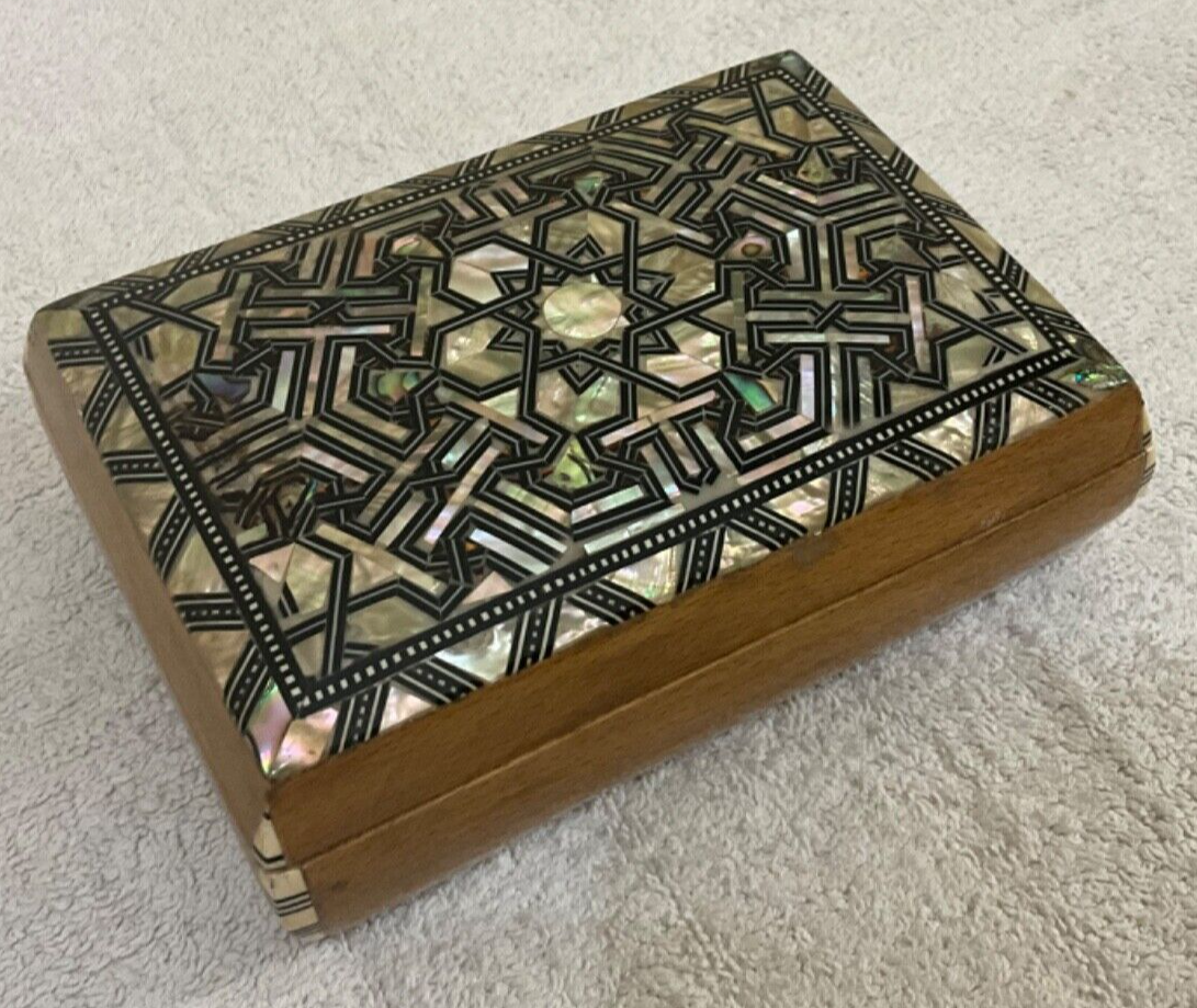 Handmade Wooden Jewelry Box Wood Trinket Storage Wood Box Mother of Pearl Inlay
