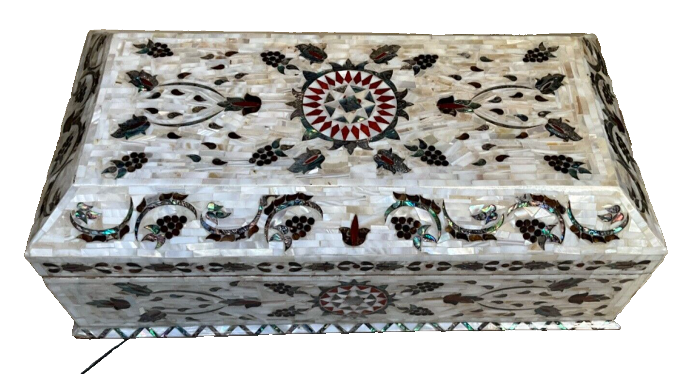 Handmade Wooden Jewelry Box Wood Trinket Storage Wood Box Mother of Pearl Inlay