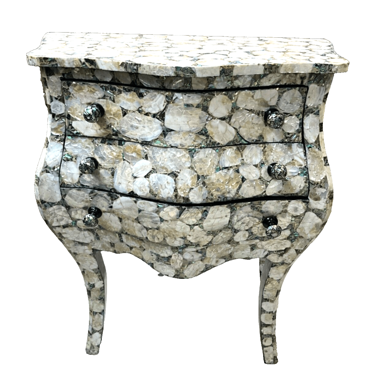 Handmade, Antique Curving Wood Nightstand, Wood End Table, Mother of Pearl Inlay - Laila Hand Made Gifts