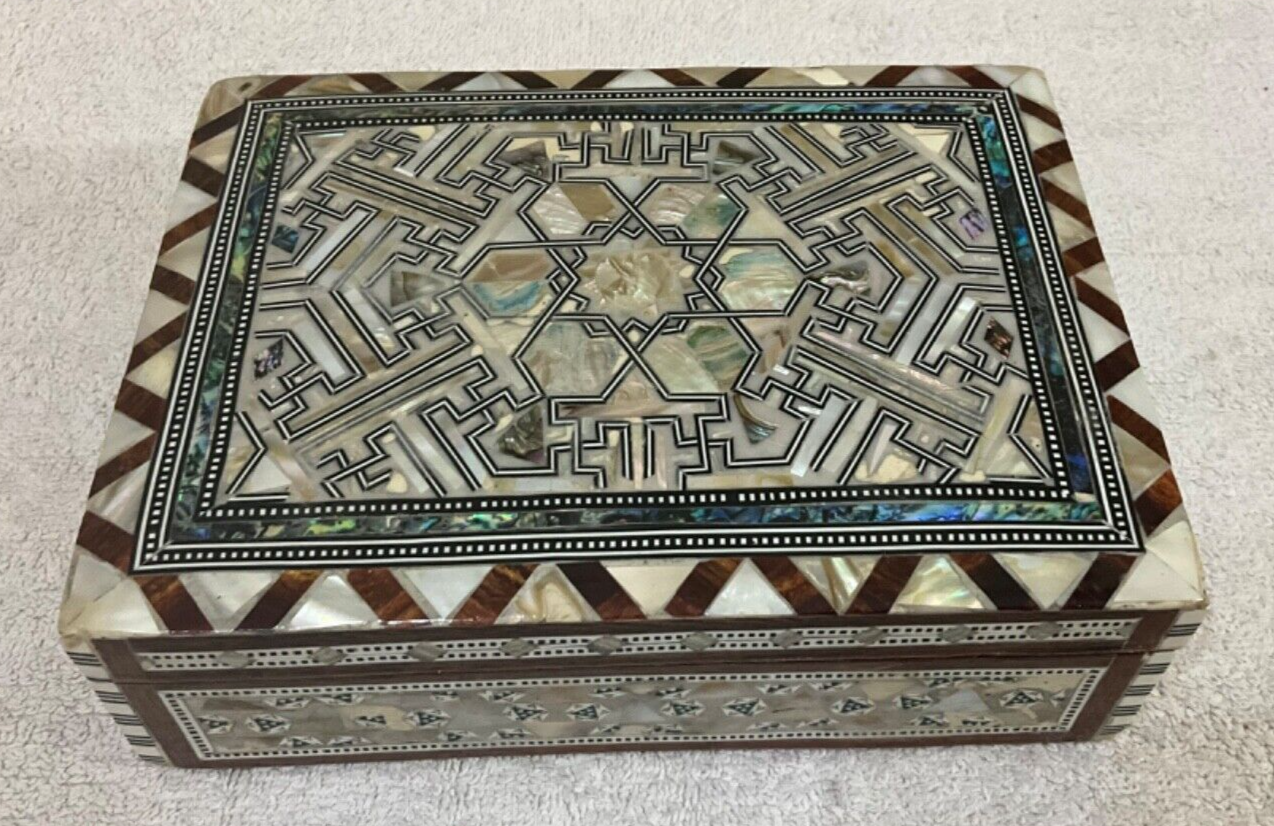 Handmade Wooden Jewelry Box Wood Trinket Storage Wood Box Mother of Pearl Inlay
